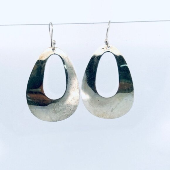 Big Bottom Ovoid Sterling Silver 925 Drop Earrings, Hook Style, 9.9 Grams - Picture 1 of 8